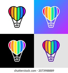LGBT support thin line icon: aerostat with rainbow balloon in heart shape. Modern vector illustration.