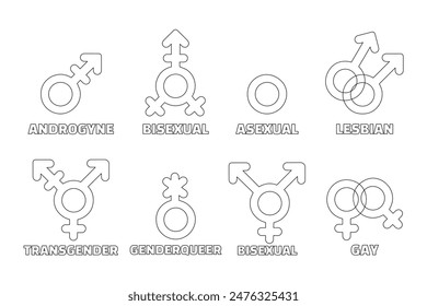 LGBT symbols collection outline style