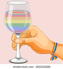 LGBT symbols glass in hand on a light background