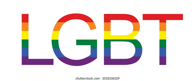 LGBT Text Banner vector illustration isolated on white background. Typography with LGBT Gay Pride Flag colors. Lesbian Gay Bisexual Transgender community pride. Gay parade symbol word.