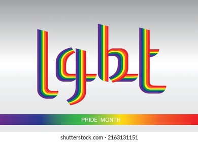 LGBT text in rainbow stripes on a white background.