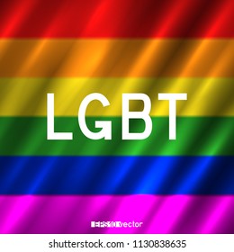 LGBT text and waving pride flag sign backdrop. Bisexual gay lesbian transsexual symbol. Love orientation lifestyle illustration