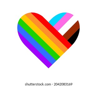 LGBT transgender pride flag heart icon symbol. Vector illustration for logo 2021 badge with rainbow design. Bright simple icon for Pride Month, banner, social media post template on white background.