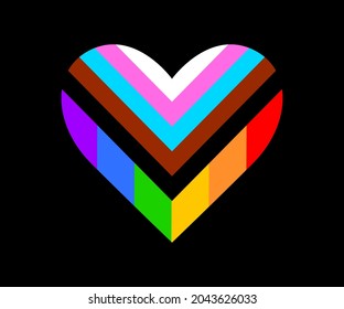 LGBT transgender pride flag heart icon symbol. Vector illustration for logo 2021 badge with rainbow design. Bright simple icon for Pride Month, banner, social media post template on black background.