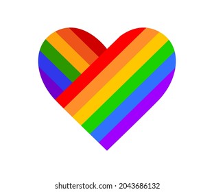 LGBT transgender pride flag heart icon symbol. Vector illustration for logo 2021 badge with rainbow design. Bright simple icon for Pride Month, banner, social media post template on white background.