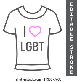 Lgbt t-shirt color line icon, lgbt and heart, lgbt print sign vector graphics, editable stroke linear icon, eps 10