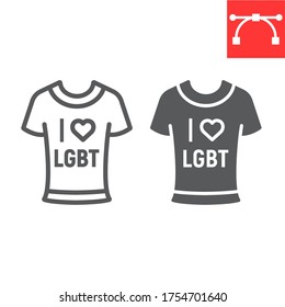 Lgbt t-shirt line and glyph icon, lgbt and heart, lgbt print sign vector graphics, editable stroke linear icon, eps 10