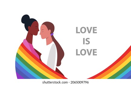 LGBT two lesbian girls in the colors of the rainbow flag