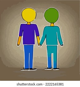 Lgbt Dos Hombres Con Manos Ilustración Dibujo De Dibujo De Un Vector
