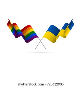 LGBT and Ukraine flags. Rainbow flag. Vector illustration.