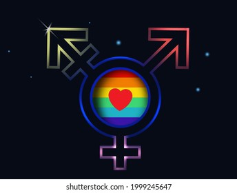 LGBT unity symbol. Transgender or gender symbol flat vector icon on black background. Vector illustration for apps and websites.