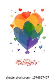 LGBT valentine's day card with heart shaped balloon, vintage texture