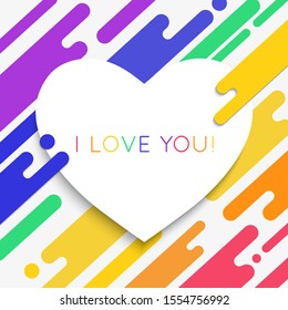 LGBT Vector Card, Poster for Valentines Day. Lesbian Gay Bisexual Transgender. Rainbow Love Concept. 