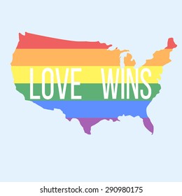 LGBT vector flag in contour of USA. Gay culture symbol, horizontal rainbow
