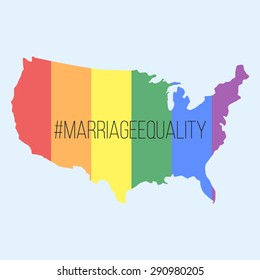 LGBT vector flag in contour of USA. Gay culture symbol, vertical rainbow