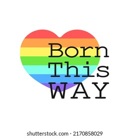 Ilustración plana vectorial LGBT. Corazón de color arcoiris con letras negras sobre fondo blanco. Mejor para tarjetas, impresiones, aplicaciones móviles y diseño web.