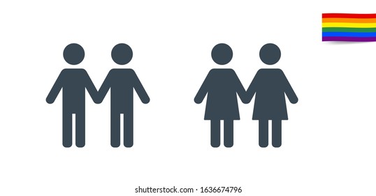 LGBT vector icon, gay lesbian couple holding hands sign. Logo simple design illustration isolated on white