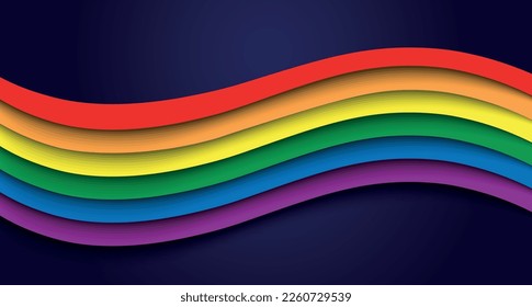 LGBT wave rainbow spectrum flag, marble background. Paper cut design. Waves of rainbow colors web banner template. Pride Month vector illustration