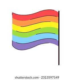 LGBT waving flag in flat style. Gay and lesbian vector cartoon symbol. Official pride sign in rainbow colors. Illustration isolated on white background.