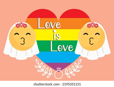 Lgbt wedding, bride wedding, emoji, love is love , lesbian wedding , cartoon