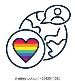 LGBT, world, planet. Concept activism, pride parade. Vector linear icon isolated on white background.