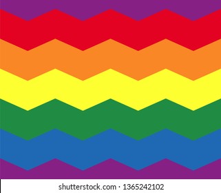 LGBT zigzag stripe seamless pattern of lesbian, gay, bisexual and transgender. Rainbow color wave shapes background. Geometric curve line wallpaper.