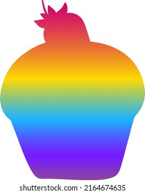 LGBTer colors cupcake with strawberry silhouette vector