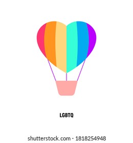 LGBTQ air balloon in heart shape. Flat icon. Gender equality. Vector illustration.