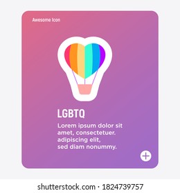LGBTQ air balloon in heart shape. Flat icon. Gender equality. Vector illustration.
