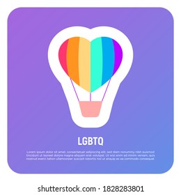 LGBTQ air balloon in heart shape. Flat icon. Gender equality. Vector illustration.