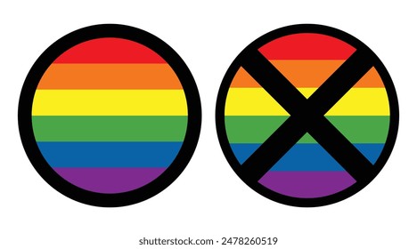 LGBTq und anti LGBT Zeichen 6 Farben Regenbogen rund Symbol sagen ja oder nein zu LGBT