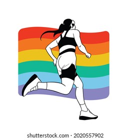 LGBTQ Athletics. LGBT Community Competitions. The Symbol Of Equality In Minority Community Sports Athletics Running Woman. Representation. Vector Illustration Drawing