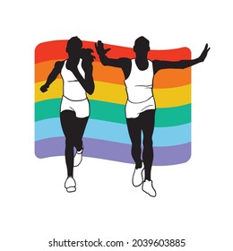 LGBTQ Athletics. LGBT Community Competitions. The Symbol Of Equality In Minority Community Sports Athletics Running Man And Woman. Representation. Vector Illustration