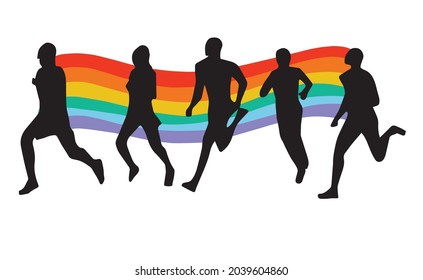 LGBTQ Athletics. LGBT Community Competitions. The Symbol Of Equality In Minority Community Sports Athletics Running People. Representation Vector Illustration