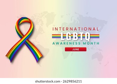 LGBTQ Awareness Month background design with Rainbow silk ribbon.