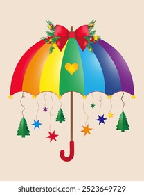 LGBTQ+ Christmas Spirit Rainbow Umbrella of Holiday Cheer