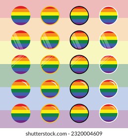LGBTQ+ circle icon. Pride day vector icon. Rainbow love concept. Human rights and tolerance. LGBT gay and lesbian pride symbols, Icon template. Vector illustration isolated on white background.