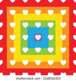 Fondo del patrón de color LGBTQ+. El color oficial correcto del símbolo multisexual. Los corazones blancos en un fondo de arcoiris.
