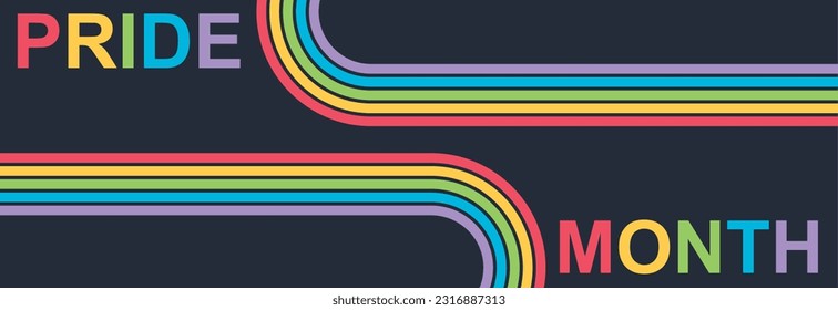 LGBTQ community pride month banner design with rainbow stripes. Vector illustration