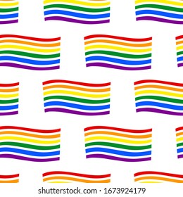 LGBTQ community vector seamless pattern with hand drawn stripes styled as wavy rainbow flag, gay pride symbol to print on textile, fabric, poster background. 