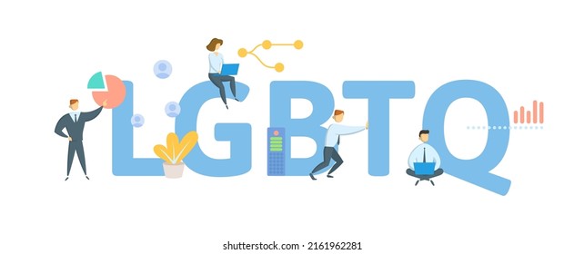 LGBTQ. Concept with keyword, people and icons. Flat vector illustration. Isolated on white.