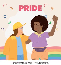 lgbtq couple illustration with pride lettering