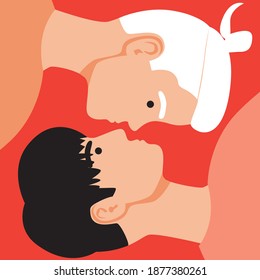 La pareja LGBTQ está aislada. Ilustración de material vectorial plano. Gay y novio como pareja. Amar a los lgbtq, la homosexualidad. Gays jóvenes o adultos. Representantes de personas LGBTQ
