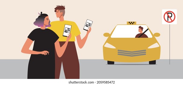 Lgbtq Couple Taxi Taxi Order Flat Stock Vector Royalty Free 2059585472 Shutterstock