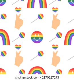 Diversidad Lgbtq concepto de orgullo arco iris vector patrón sin fisuras. Mes del orgullo. Ola de la bandera arcoiris lgbt. Feliz Día del Orgullo impreso de banner en lgbtq. Fondo arco iris