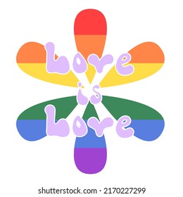 Lgbtq diversity rainbow pride concept vector isolated illustration. Pride month. Rainbow lgbt flag wave. Happy pride day lgbtq 70s print. Love is love.