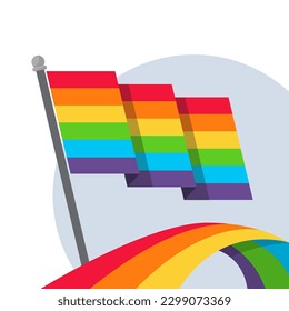 LGBTQ Flag Banner mit modernem, abstraktem Hintergrund-Design. Aufklärungskampagne über LGBT-Rechte unter der Regenbogenflagge. Hochzeitsparade. Lesben, Homosexuelle, Bisexuelle, Transsexuelle, queere Liebe. Vektorgrafik