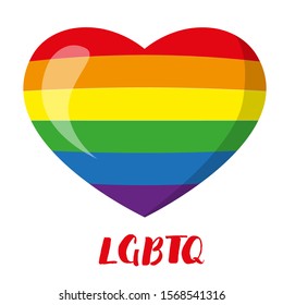 LGBTQ+ flag heart isolated on white background, gay pride concept. Human rights. Vector stock illustration for banner, flyer, poster, placard, broadsheet design.