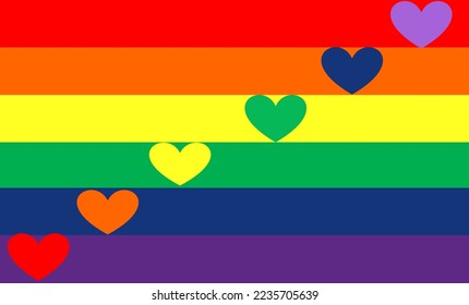 Lgbtq flag and hearts showing love is love of equality concept, vector image