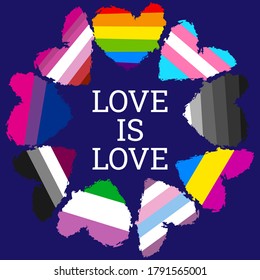 LGBTQ flags. love is love. different types of flags